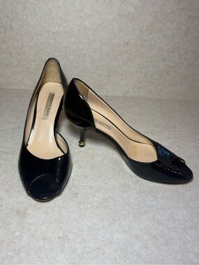 Roberto Festa Made in Italy Black Patent Leather Peep Toe Heels Size US 8